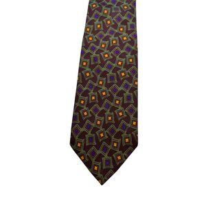 Polo By Ralph Lauren Silk Handmade Tie Brown Geometric Pattern Made In USA